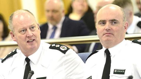 George Hamilton and Mark Hamilton at a Policing Board meeting in 2019