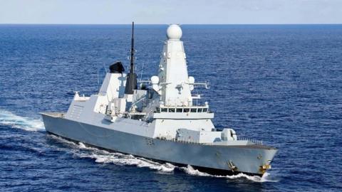 HMS Diamond on a previous deployment up in tha Mediterranean Sea