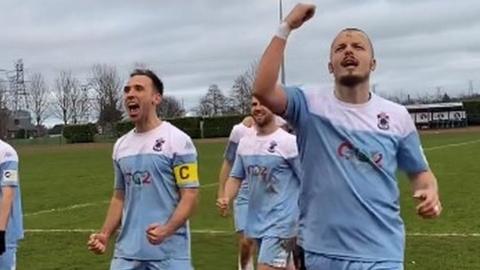 Colwyn Bay players celebrate their win