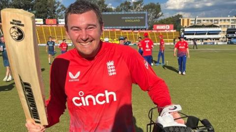 Chris Edwards celebrates scoring the winning runs