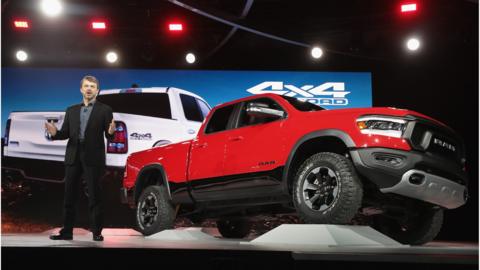 Mike Manley, head of Ram brand at Fiat Chrysler Automobiles (FCA), introduces the 2019 Ram 1500 Rebel pickup truck at the North American International Auto Show (NAIAS) on January 15, 2018 in Detroit, Michigan