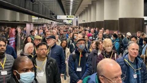 People at a new Crossrail station platform