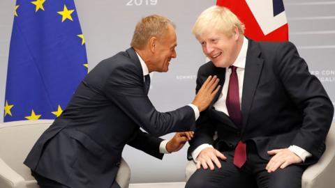 Britain"s Prime Minister Boris Johnson meets European Council President Donald Tusk