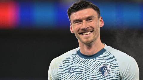 Kieffer Moore smiling during a Bournemouth game