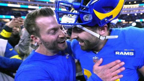 Los Angeles Rams coach Sean McVay congratulates Baker Mayfield