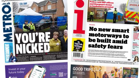 The headline on the front page of Metro reads "You're nicked" and the headline on the front page of the i newspaper reads "No new smart motorways to be built amid safety fears"