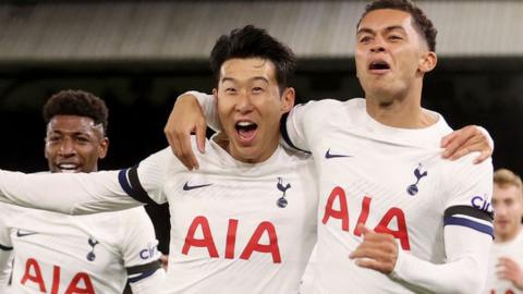 Tottenham players celebrate Son Heung-min's goal