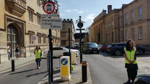 'Human bollards' on Oriel Square