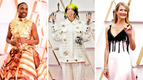 Composite image of Billy Porter, Billie Eilish and Laura Dern