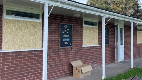 boarded-up windows at Whitchurch Cricket Club