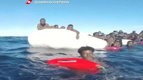 Video shot by the Italian Coastguard showing rescue of migrants off Libya, 6 January 2018