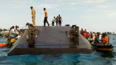 Rescue efforts at the scene of a capsizing in Lake Tanzania