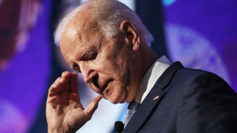 Joe Biden pauses during a speech at a union event in Nevada.