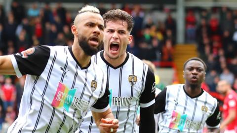 Notts County's John Bostock celebrates scoring the opening goal against Wrexham