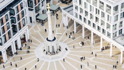 Aerial view of Paternoster square in London