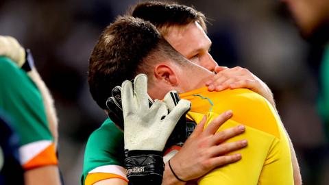 Republic keeper Brian Maher is consoled by Andy Lyons after the shootout defeat