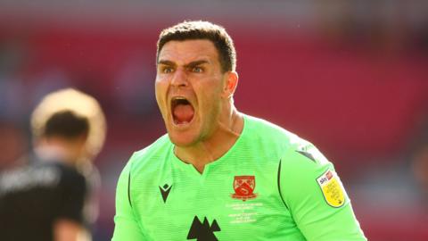 Kyle Letheren kept a clean sheet in Morecambe's play-off final win against Newport County last season