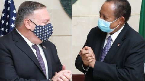 Composite of Mike Pompeo and Abdalla Hamdok