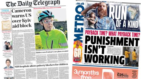 Front pages of Telegraph and Metro
