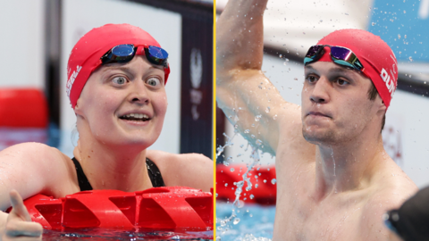 Hannah Russell and Reece Dunn celebrate after their races