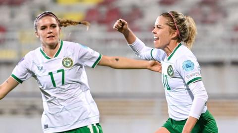 Denise O'Sullivan celebrates scoring the Republic's winner