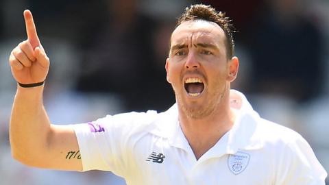 Hampshire's Kyle Abbott celebrates.