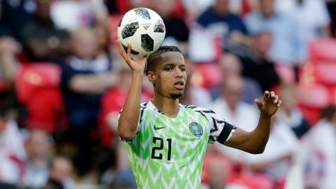 Tyronne Ebuehi in action for Nigeria in 2018