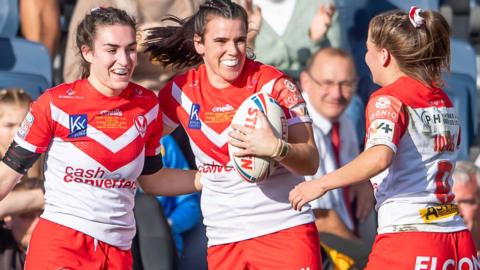 St Helens celebrate a Leah Burke try
