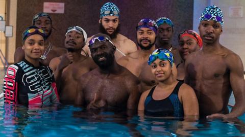 Ed Accura (C) and the cast of Blacks Can't Swim: The Sequel