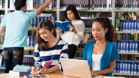 Students in library