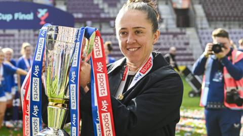 Rangers manager Jo Potter with the SWPL Cup trophy