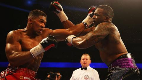 Anthony Joshua and Dillian Whyte in the ring during their 2015 bout