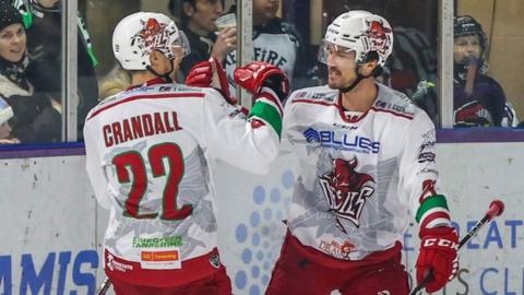 Cardiff Devils' Justin Crandall celebrates