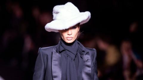 A model on a Tom Ford catwalk fashion show in the US