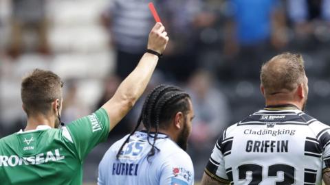 Hull FC second-rower Josh Griffin is shown the red card in the Challenge Cup quarter-final against St Helens