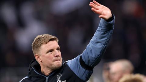 Newcastle boss Eddie Howe waves to the St James' Park crowd