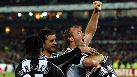 Newcastle celebrate a Champions League goal