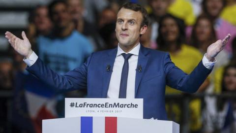 Emmanuel Macron, head of the political movement En Marche! at a campaign rally in Lyon on 4 February, 2017.