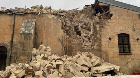 A view of damaged historical Gaziantep Castle after a 7.4 magnitude earthquake hit southern provinces of Turkey