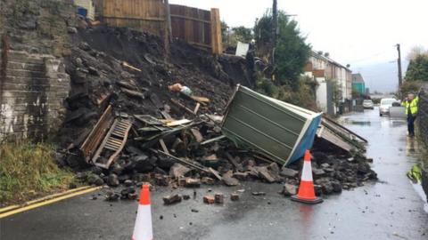 A street hit by land slip damage