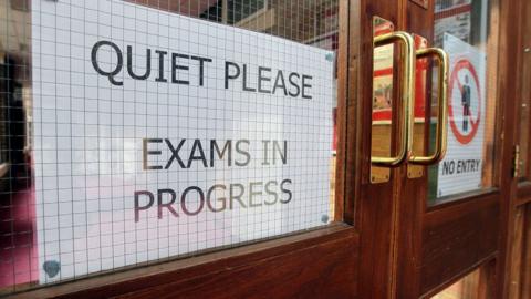 Exams in progress sign