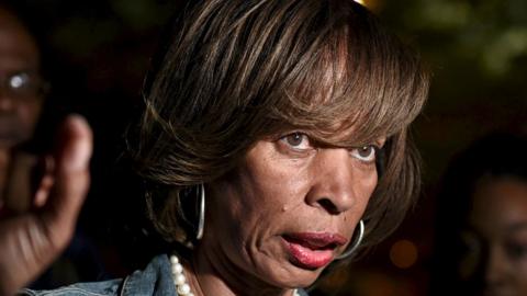 Catherine Pugh is pictured speaking near City Hall in Baltimore 2 May, 2015