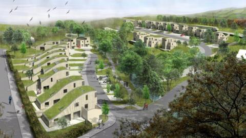 Artist impression of proposed eco-village at Llantilio Pertholey, near Abergavenny