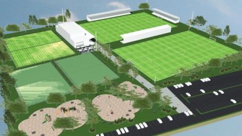 An graphic depicting what the community sports hub will look like