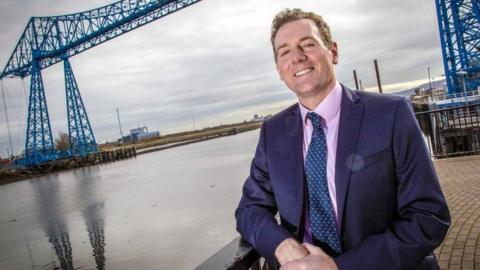 Andy Preston next to the Tees Transporter Bridge