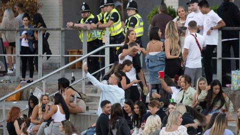 People congregating at Cardiff Bay