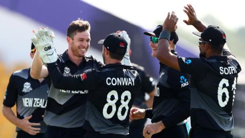 Adam Milne celebrates wicket