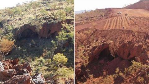 Juukan Gorge cave sites, seen before and after the destruction