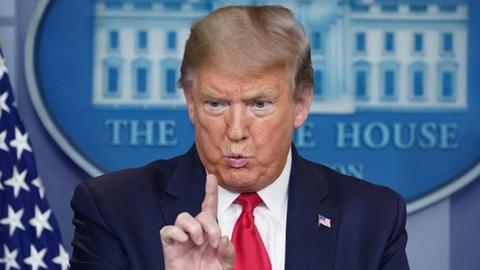 US President Donald Trump speaks during the daily briefing on the coronavirus in the briefing room at the White House on April 13, 2020