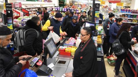 Busy tills at a UK supermarket